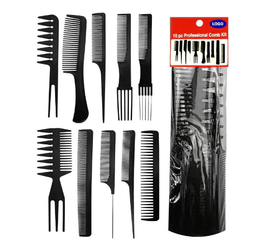 10-Piece Professional Hair Combs Set (One Set)