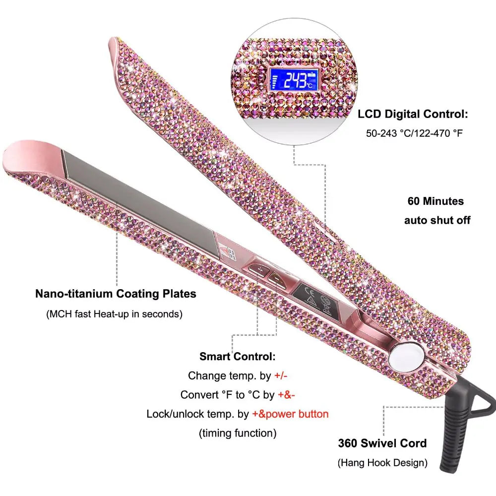 Diamond-Studded Hair Straightener and Styling Iron